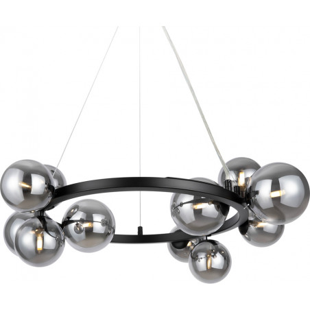 Lampa wisząca okrągła 11 szklanych kul Dallas 67cm szkło dymione / czarny Maytoni
