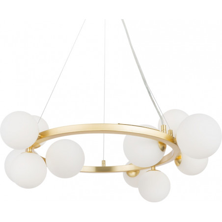 Lampa wisząca okrągła 11 szklanych kul Dallas 67cm biały / złoty Maytoni