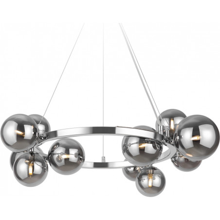Lampa wisząca okrągła 11 szklanych kul Dallas 67cm szkło dymione / chrom Maytoni