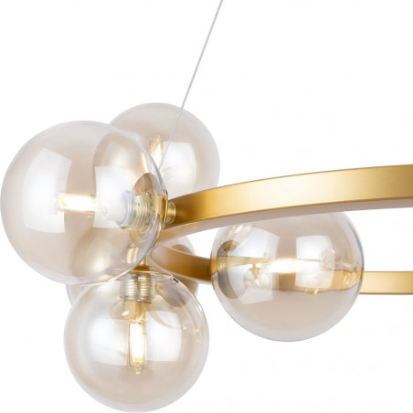 Lampa wisząca okrągła 11 szklanych kul Dallas 67cm bursztynowy / złoty Maytoni