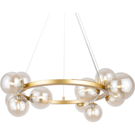 Lampa wisząca okrągła 11 szklanych kul Dallas 67cm bursztynowy / złoty Maytoni