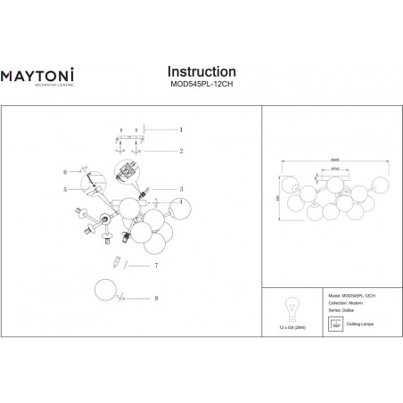 Plafon 12 szklanych kul Dallas 60cm szkło dymione / chrom Maytoni