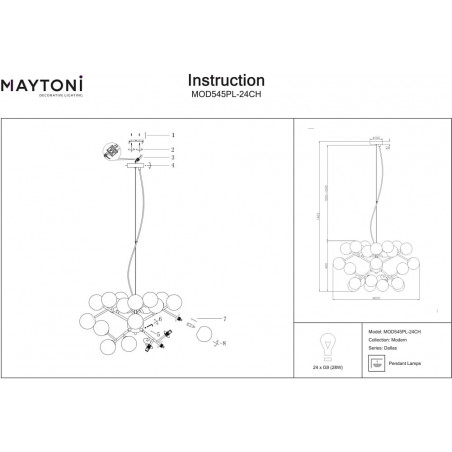 Lampa wisząca szklane kule Dallas XXIV szkło dymione / chrom Maytoni