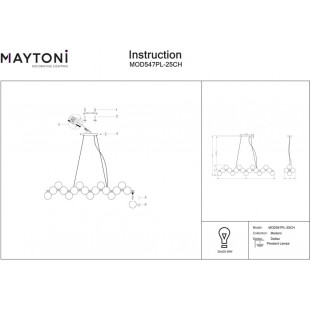 Lampa wisząca podłużna szklane kule Dallas XXV 123,5cm szkło dymione / chrom Maytoni