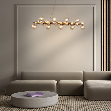Lampa wisząca podłużna szklane kule Dallas XXV 123,5cm bursztynowy / złoty Maytoni