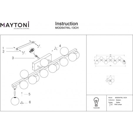 Kinkiet 13 szklanych kul Dallas szło dymione / chrom Maytoni