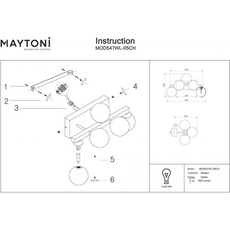 Kinkiet 5 szklanych kul Dallas szło dymione / chrom Maytoni
