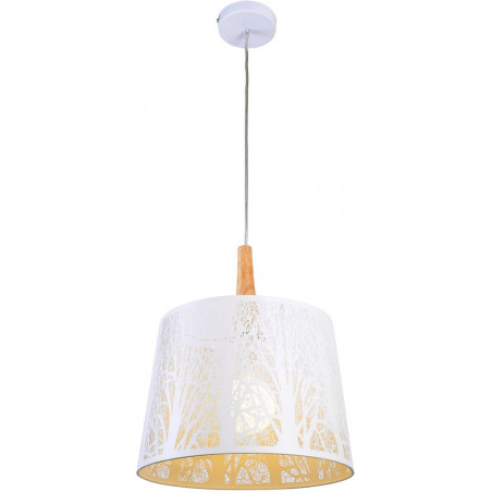 Lampa wisząca ażurowa z drewnem Lantern 35cm biała Maytoni