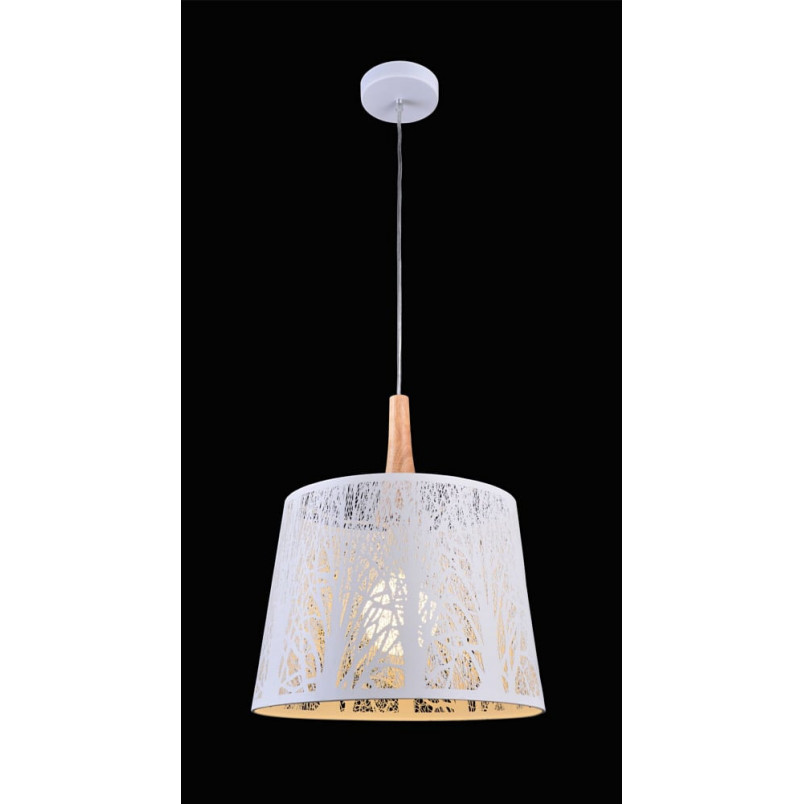 Lampa wisząca ażurowa z drewnem Lantern 35cm biała Maytoni