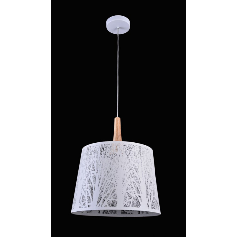 Lampa wisząca ażurowa z drewnem Lantern 35cm biała Maytoni