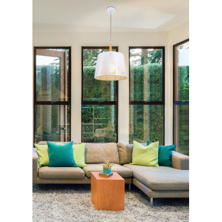 Lampa wisząca ażurowa z drewnem Lantern 35cm biała Maytoni