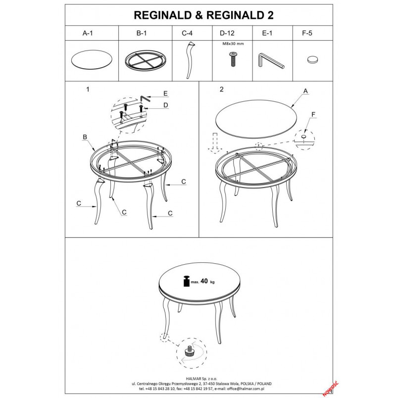 Stół szklany okrągły Reginald 120cm biały marmur / srebrny Halmar