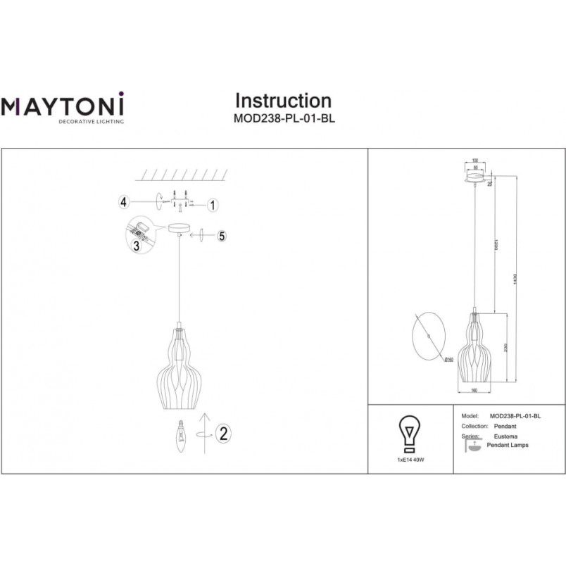 Lampa wisząca szklana Eustoma 16cm niebieska Maytoni