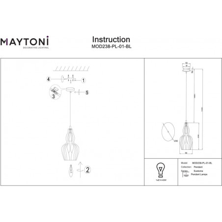 Lampa wisząca szklana Eustoma 16cm niebieska Maytoni
