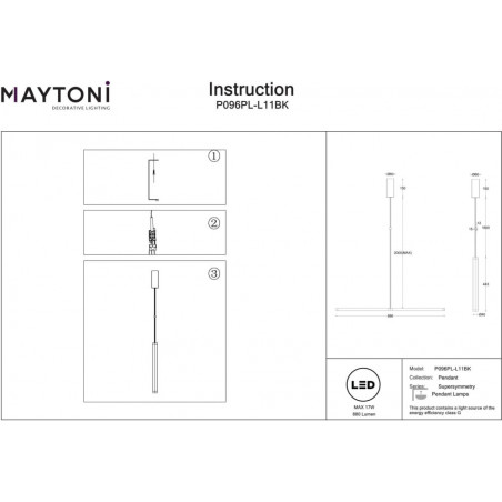 Lampa wisząca nad biurko Supersymmetry LED 4000K 88,6cm czarna Maytoni