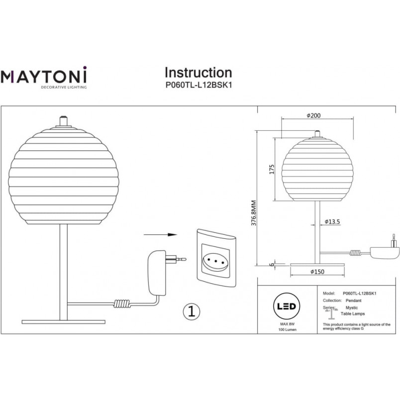 Lampa stołowa szklana modern Mystic przeźroczysty / mosiądz Maytoni