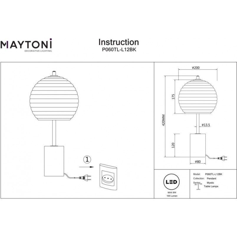 Lampa stołowa szklana modern Mystic przeźroczysty / czarny Maytoni
