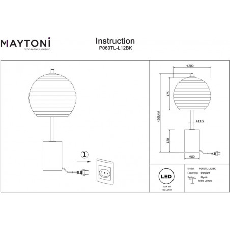 Lampa stołowa szklana modern Mystic przeźroczysty / czarny Maytoni