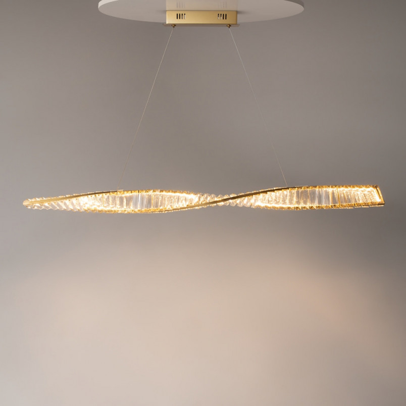 Lampa wisząca kryształowa podłużna Krone LED 120cm przeźroczysty / mosiądz Maytoni