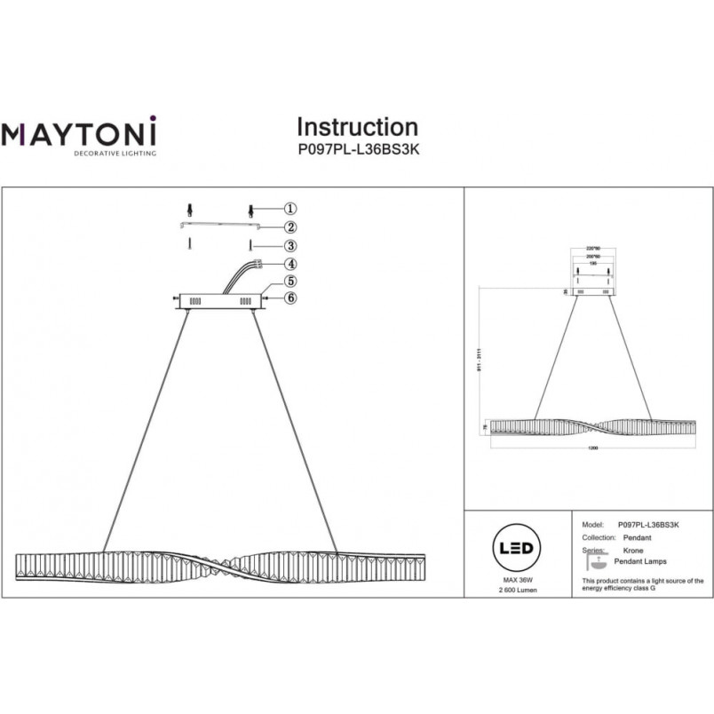 Lampa wisząca kryształowa podłużna Krone LED 120cm przeźroczysty / mosiądz Maytoni