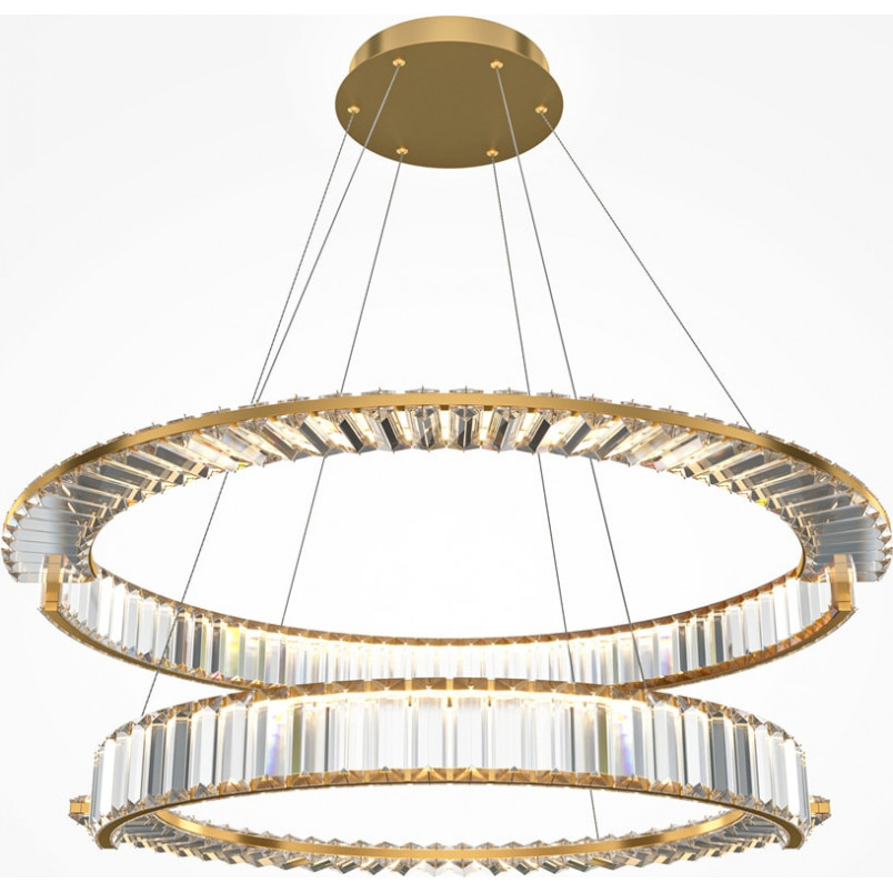Lampa wisząca kryształowa 2 okręgi Krone LED 80,5cm przeźroczysty / mosiądz Maytoni