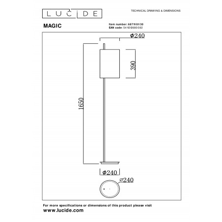 Lampa podłogowa z lnianym abażurem Magic 165cm kremowo-czarna Lucide