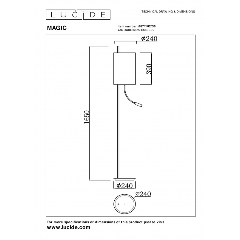 Lampa podłogowa z lampką do czytania Magic 165cm kremowo-czarna Lucide