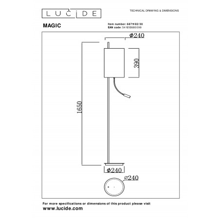 Lampa podłogowa z lampką do czytania Magic 165cm kremowo-czarna Lucide