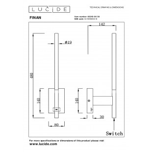 Kinkiet pionowy z usb Finan LED czarny Lucide