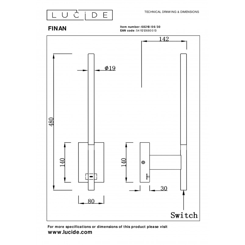 Kinkiet pionowy z usb Finan LED czarny Lucide