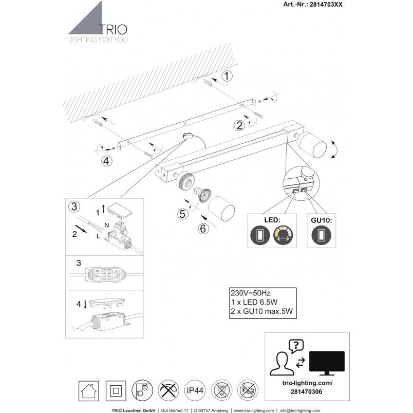 Kinkiet łazienkowy z reflektorkami Enrico LED 60cm chrom Trio