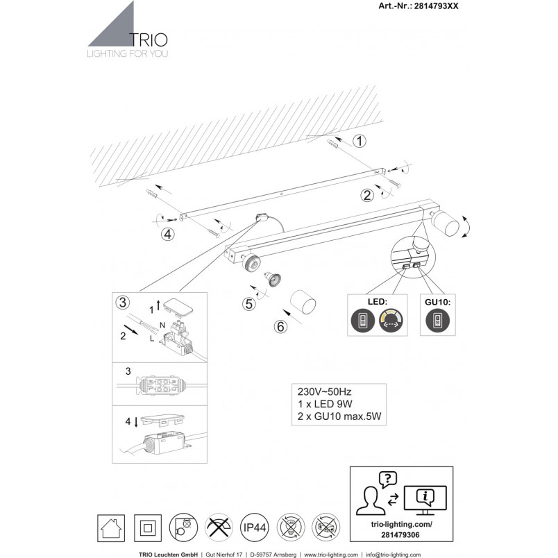 Kinkiet łazienkowy z reflektorkami Enrico LED 90cm chrom Trio