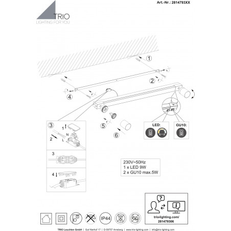 Kinkiet łazienkowy z reflektorkami Enrico LED 90cm chrom Trio
