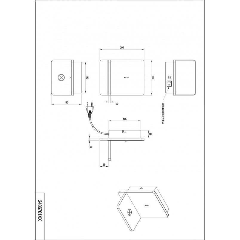 Kinkiet nowoczesny z półką usb i ładowaniem indukcyjnym Fairfield LED czarny mat Trio