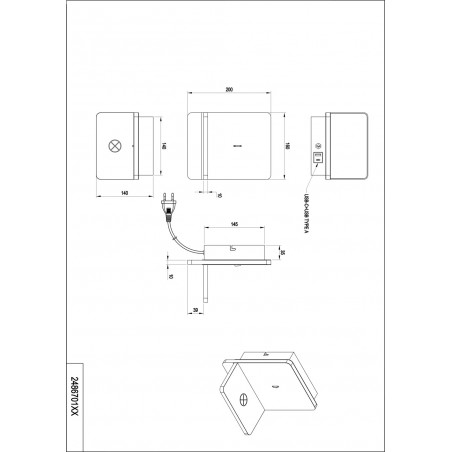 Kinkiet nowoczesny z półką usb i ładowaniem indukcyjnym Fairfield LED czarny mat Trio