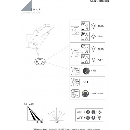 Kinkiet ogrodowy solarny z czujnikiem ruchu i zmierzchu Malawi LED 61cm antracytowy Trio