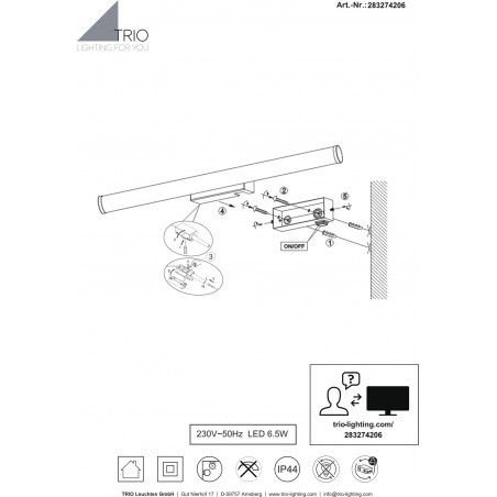 Kinkiet łazienkowy podłużny Mattimo 60cm LED 4000K chrom Trio
