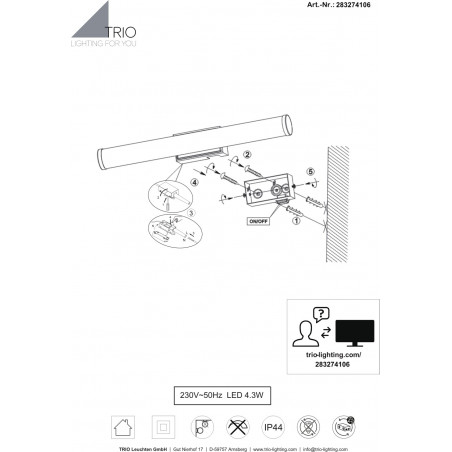 Kinkiet łazienkowy podłużny Mattimo 40cm LED 4000K chrom Trio