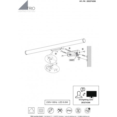 Kinkiet łazienkowy podłużny Mattimo 80cm LED 4000K chrom Trio