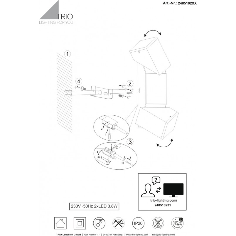 Kinkiet nowoczesny regulowany Raglan LED czarny mat Trio