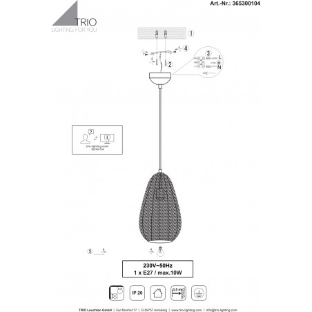 Lampa wisząca orientalna Ziva 23cm patyna Trio
