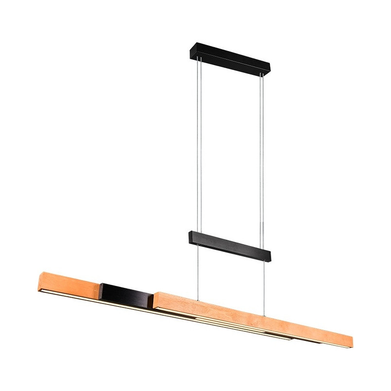 Lampa wisząca podłużna z dotykową regulacją Trajan LED 152cm drewno / czarny Trio