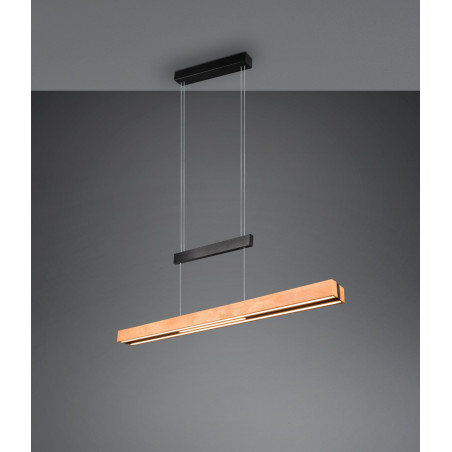 Lampa wisząca podłużna z dotykową regulacją Trajan LED 152cm drewno / czarny Trio