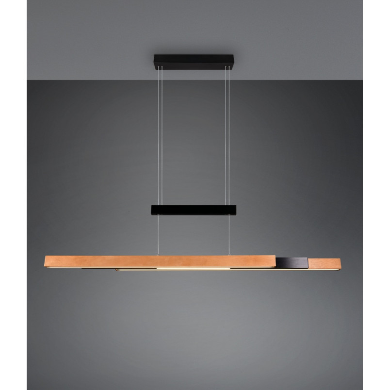 Lampa wisząca podłużna z dotykową regulacją Trajan LED 152cm drewno / czarny Trio
