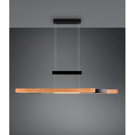 Lampa wisząca podłużna z dotykową regulacją Trajan LED 152cm drewno / czarny Trio
