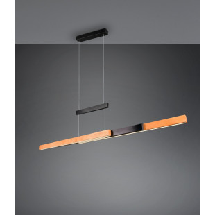 Lampa wisząca podłużna z dotykową regulacją Trajan LED 152cm drewno / czarny Trio