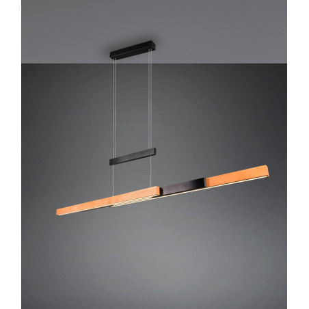 Lampa wisząca podłużna z dotykową regulacją Trajan LED 152cm drewno / czarny Trio