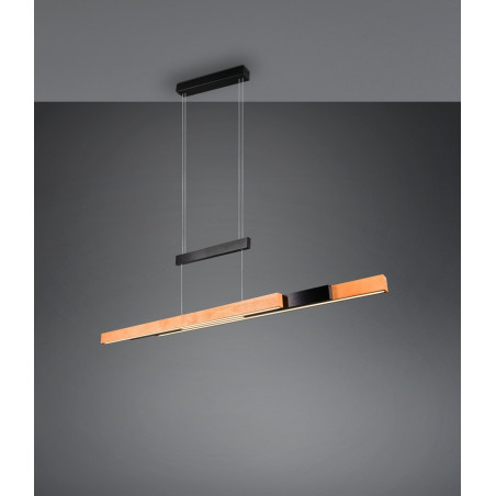 Lampa wisząca podłużna z dotykową regulacją Trajan LED 152cm drewno / czarny Trio
