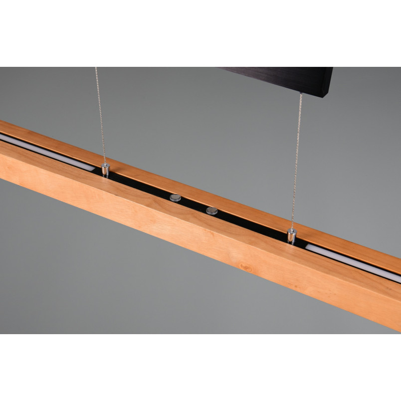 Lampa wisząca podłużna z dotykową regulacją Trajan LED 152cm drewno / czarny Trio