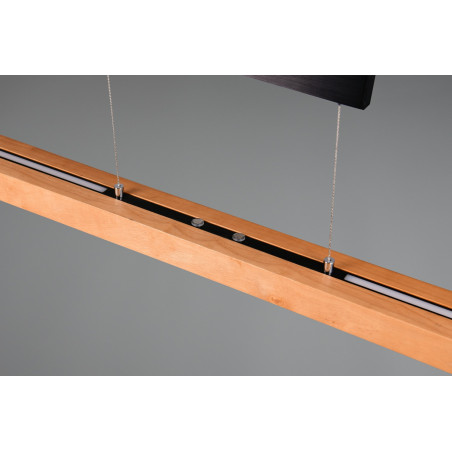 Lampa wisząca podłużna z dotykową regulacją Trajan LED 152cm drewno / czarny Trio